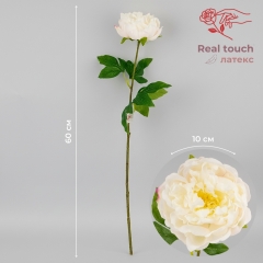 Штучна півонія з ефектом живого дотику, біла, 60 см (2025-005)