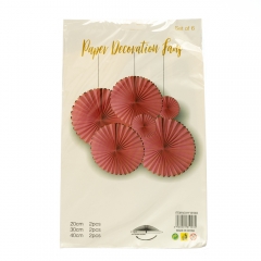 Набір з 6 паперових віял, рожевий з золотим обідком (8705-007)