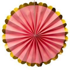 Набір з 6 паперових віял, рожевий з золотим обідком (8705-007)