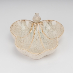 Керамічне блюдо "Пташка", кремове, 26 см (4011-004)