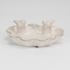 Керамічне блюдо "Пташки", перламутрове, 22 см (4011-011)