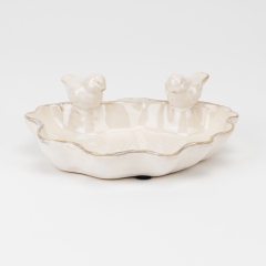 Керамічне блюдо "Пташки", перламутрове, 18 см (4011-012)