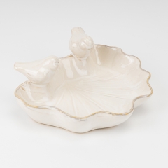 Керамічне блюдо "Пташки", перламутрове, 18 см (4011-012)