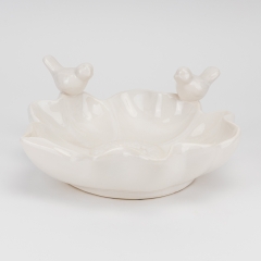 Керамічне блюдо "Пташки на квітці", біле, 31 см (4011-019)