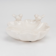 Керамічне блюдо "Пташки на квітці", біле, 26 см (4011-020)