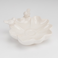 Керамічне блюдо "Пташки на квітці", біле, 26 см (4011-020)