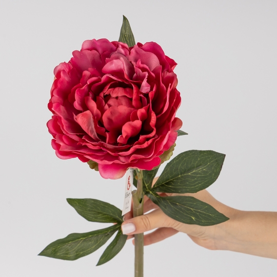 Штучна півонія з ефектом живого дотику, темно-рожева, 67 см (2019-020)