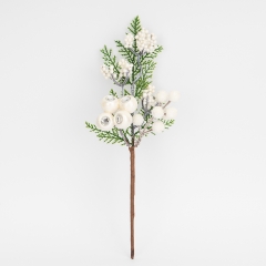 Декоративна гілка "Білі ягоди", 31 см (9257-008)