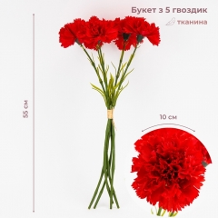 Букет гвоздик, 5 бутонів, червоний, 55 см (2026-020/red)