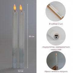 Набір з 2 світлодіодних свічок (LED), білий, 26 см (6032-013)