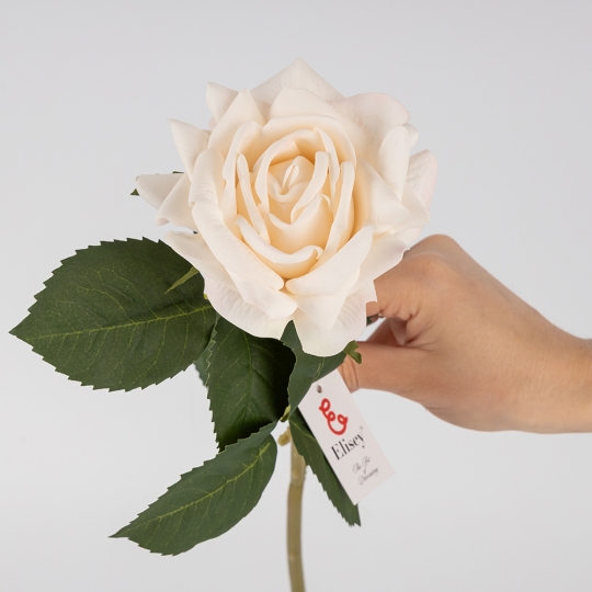Штучна троянда з ефектом живого дотику, кремова, 50 см (2019-030)