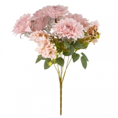 Букет "Цветочный ансамбль" (6 георгин и 3 гортензии), розовый, 45 см (9213-001)