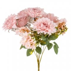 Букет "Цветочный ансамбль" (6 георгин и 3 гортензии), розовый, 45 см (9213-001)