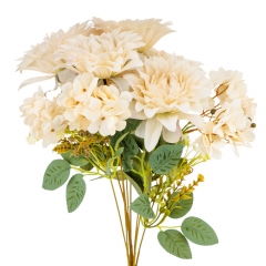 Букет "Цветочный ансамбль" (6 георгин и 3 гортензии), кремовый, 45 см (9213-002)