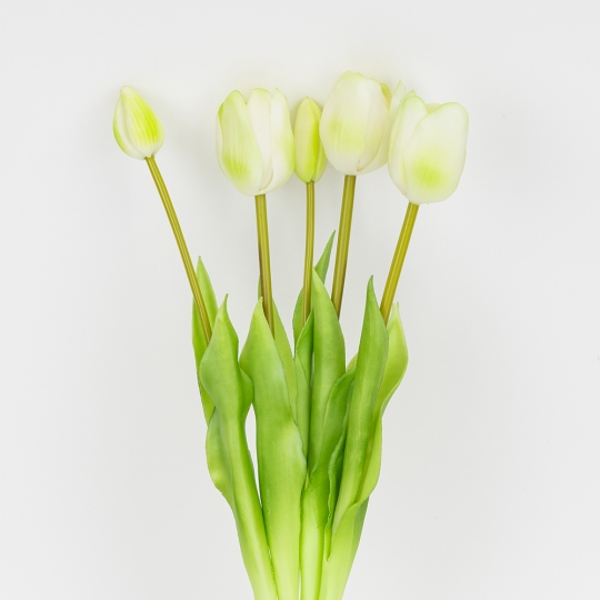 Букет латексних тюльпанів, 5 бутонів, біло-зелений, 45 см (2026-002/white) Букет латексних тюльпанів, 5 бутонів, біло-зелений, 45 см (2026-002/white)