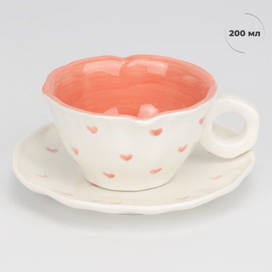 Чашка с блюдцем «Персиковые сердца», 200 мл (9295-014)