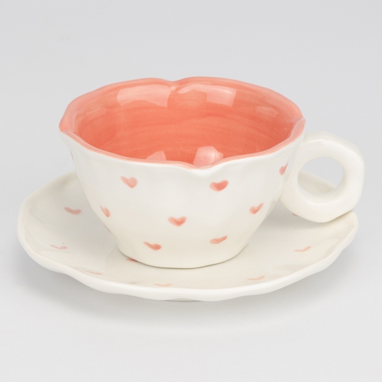 Чашка с блюдцем «Персиковые сердца», 200 мл (9295-014)