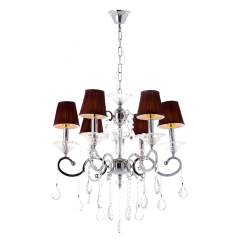 Люстра c коричневым абажуром и кристаллами (6 ламп) (OU002/6/chrom) (OU002/6/chrom)
