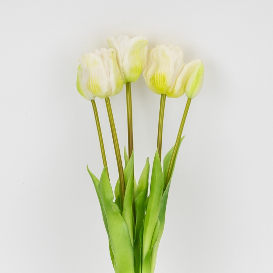 Букет латексных тюльпанов, 5 бутонов, бело-зеленый, 49 см (2026-005/white)