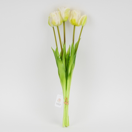 Букет латексных тюльпанов, 5 бутонов, бело-зеленый, 49 см (2026-005/white)