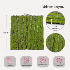 Декоративна панель зі штучного моху та кори, 100*100 см (9224-012)