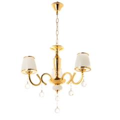 Люстра золотого цвета с белым абажуром и кристаллами (3 лампы) (OU006/3/gold) (OU006/3/gold)