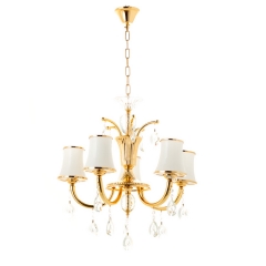 Люстра классическая золото с белым абажуром из стекла (5 ламп) (OU013/5/gold) (OU013/5/gold)