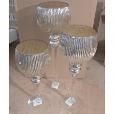 УЦІНКА Набір з 3 свічників "Міркання" (Смуги на ніжці, пляма всередині скла, бульбашки) (00BR-2006-012)