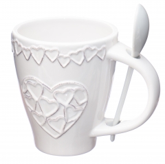 УЦІНКА Чашка з ложкою "Серця" (Дефект лиття,маленькі отвори,напливи,здерте покриття) (00BR-002AS)