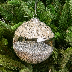 Ялинкова іграшка "Срібляста куля з блискітками" (068NB)