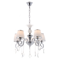 Люстра кольору хром з білими абажурами зі скла (OU021/5/chrom)