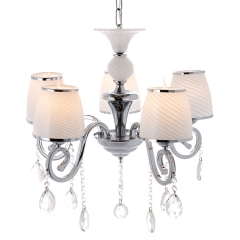 Люстра кольору хром з білими абажурами зі скла (OU021/5/chrom)