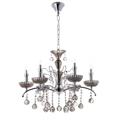 Люстра класична з круглими камінчиками на 6 плафонів кольору графіт (OU023/6/chrom+SMK)