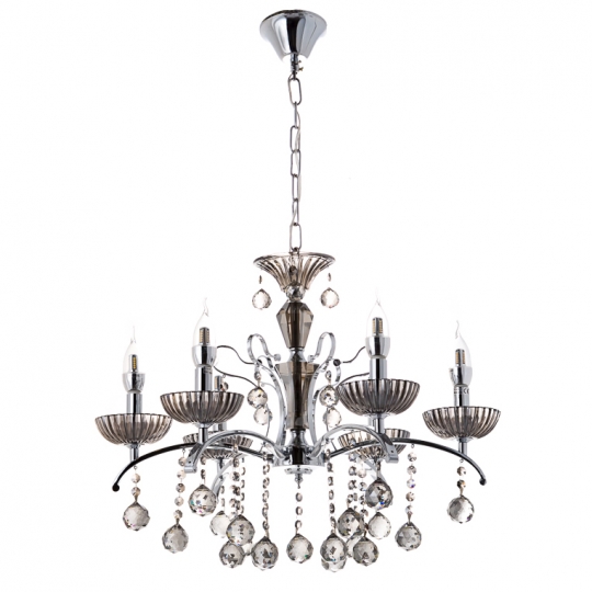 Люстра классическая с круглыми камнями на 6 плафонов цвета графит (OU023/6/chrom+SMK) (OU023/6/chrom+SMK)