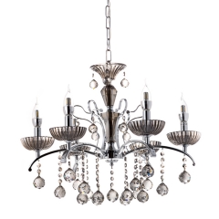 Люстра класична з круглими камінчиками на 6 плафонів кольору графіт (OU023/6/chrom+SMK)