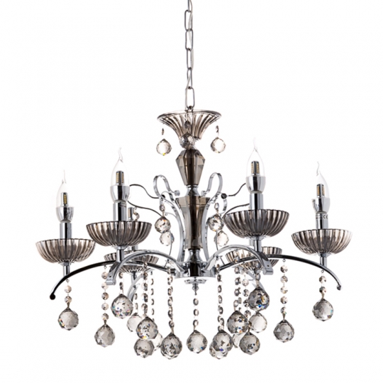 Люстра классическая с круглыми камнями на 6 плафонов цвета графит (OU023/6/chrom+SMK) (OU023/6/chrom+SMK)