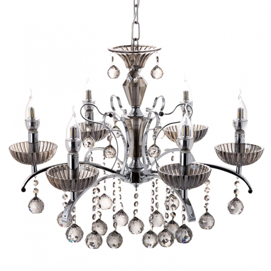 Люстра классическая с круглыми камнями на 6 плафонов цвета графит (OU023/6/chrom+SMK) (OU023/6/chrom+SMK)