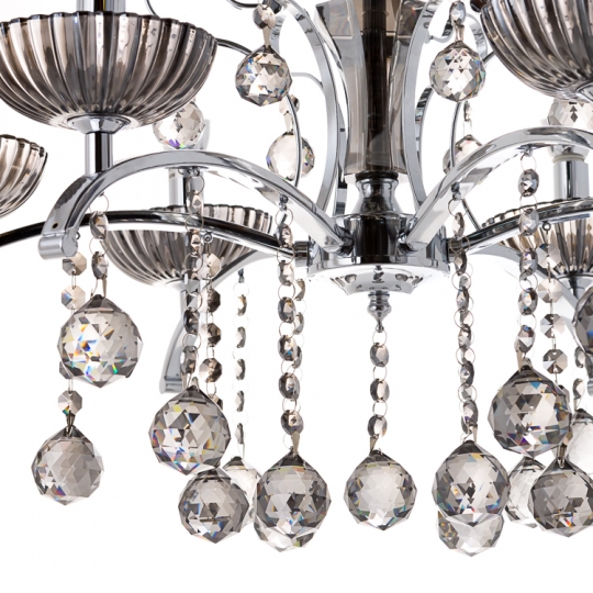 Люстра классическая с круглыми камнями на 6 плафонов цвета графит (OU023/6/chrom+SMK) (OU023/6/chrom+SMK)