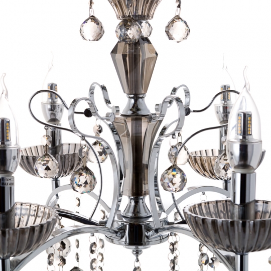 Люстра классическая с круглыми камнями на 6 плафонов цвета графит (OU023/6/chrom+SMK) (OU023/6/chrom+SMK)