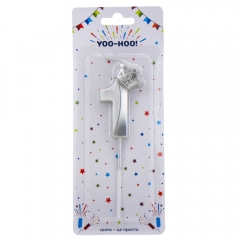 УЦІНКА Свічка для торта "1", срібна, 13 см (Подряпинки,сколи) (00BR-9074-047)