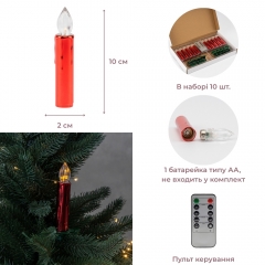 Набір з 10 світлодіодних свічок (LED) з з кліпсами на ялинку, червоний, 10 см (9261-004)
