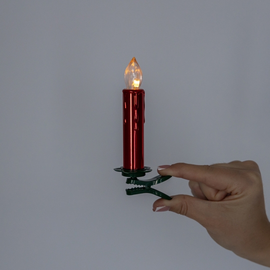 Набор из 10 светодиодных свечей (LED) с клипсами на елку, красный, 10 см (9261-004)