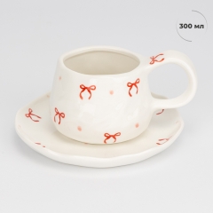 Чашка з блюдцем "Святкові бантики", 300 мл (9295-010)