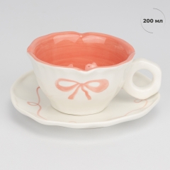 Чашка з блюдцем "Ніжний бантик", 200 мл (9295-013)