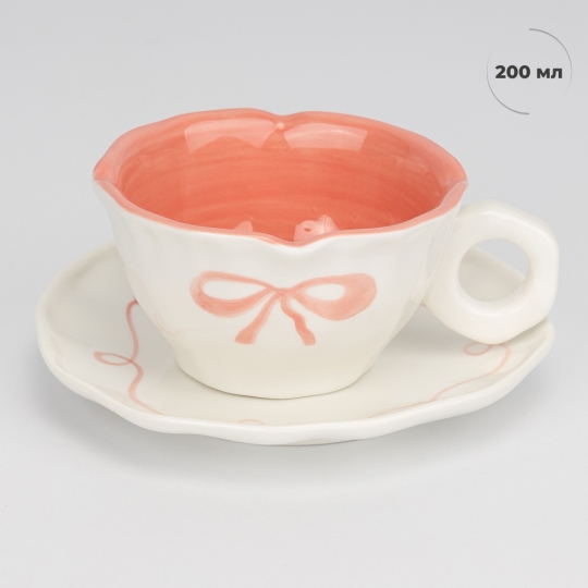 Чашка с блюдцем «Персиковый бантик», 200 мл (9295-013)