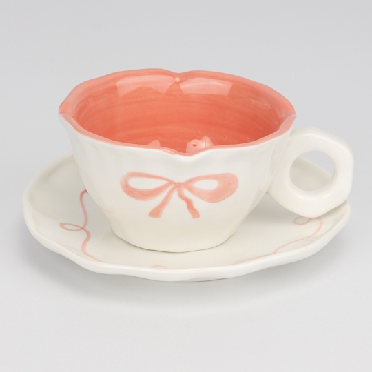 Чашка с блюдцем «Персиковый бантик», 200 мл (9295-013)