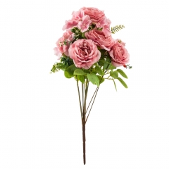 Букет "Цветочный коктейль" (7 бутонов роз, 4 гортензии), розовый, 51 см (9207-011)