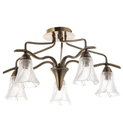 Люстра припотолочная бронзовая с 5 прозрачными плафонами из стекла (VS010/5) (VS010/5)