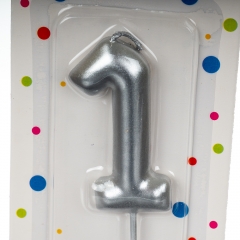 Свічка для торта, срібло "1" (8226-002)