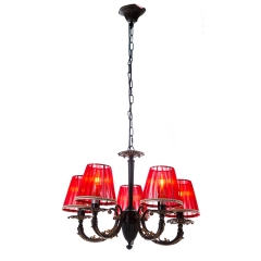 Люстра подвесная с красными абажурами (5 ламп) (FN011/5) (FN011/5)